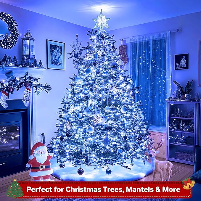 Extra Long 132ft Christmas Decorative Mini Lights, 400 LED Green Wire Fairy Starry String Lights Plug in, Timer & Memory & 8 Modes, for Indoor Outdoor Xmas Tree Wedding Party Decoration,Blue