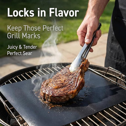 Grill Mats for Gas Grill, Set of 12, 15.75 x 13 Inch | Non-Stick Sheets for Outdoor Grill Cooking and Grilling