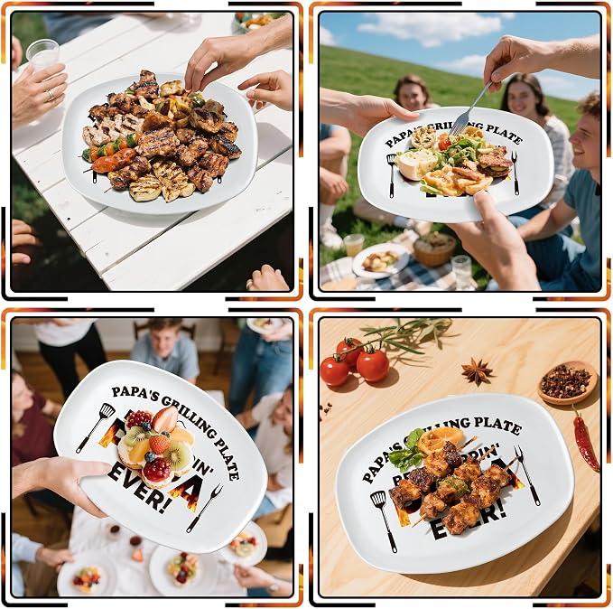 R HORSE Papa Melamine Grill Platter Gift, Barbecue White Oval Serving Tray | Christmas Birthday Gift for Dad, Papa, Grandpa, Ideal for Appetizer, Dessert, Salad, Outdoor Indoor Dinner Party