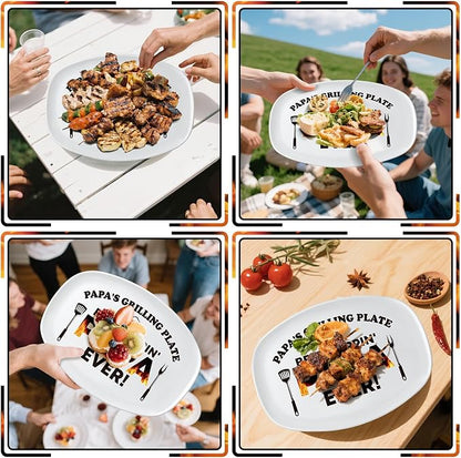 R HORSE Papa Melamine Grill Platter Gift, Barbecue White Oval Serving Tray | Christmas Birthday Gift for Dad, Papa, Grandpa, Ideal for Appetizer, Dessert, Salad, Outdoor Indoor Dinner Party