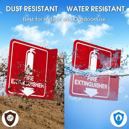 T&R Fire Extinguisher Sign, Fire Extinguisher with Down Arrow - 4 Pack - 6 x 6 Inches Acrylic, 2 pre-drilled holes, Includes Matching Screws, Use for Home Office/Business
