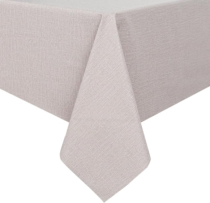 Romanstile 100% Waterproof PVC Tablecloth, Square Oil Spill Proof Stain Resistant Vinyl Table Cloth, Wipe Clean Plastic Table Covers for Kitchen/Dining/Parties - 54 x 54 Inch, Beige