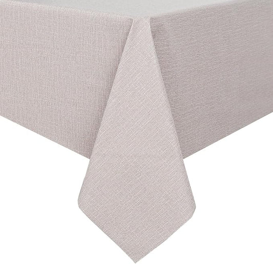 Romanstile 100% Waterproof PVC Tablecloth, Square Oil Spill Proof Stain Resistant Vinyl Table Cloth, Wipe Clean Plastic Table Covers for Kitchen/Dining/Parties - 54 x 108 Inch, Beige