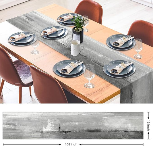 Emvency Farmhouse Table Runner, Grey and White Abstract Art Painting for Kitchen Coffee Table Family Dinners Holiday Parties Wedding Events Decor(13x72 inch)