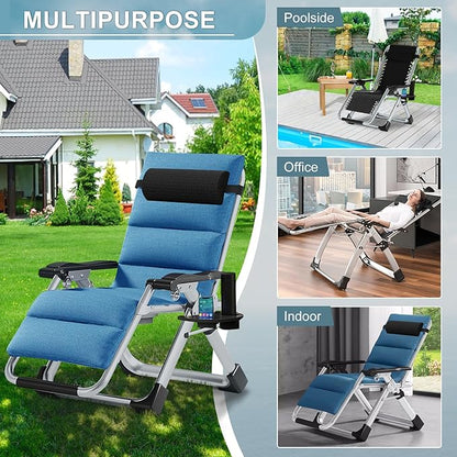 ABORON Zero Gravity Chair,Premium Outdoor Lawn Folding Lounge Chairs,Sturdy Adjustable Reclining Patio Chairs with Removable Cushion,Headrest & Tray