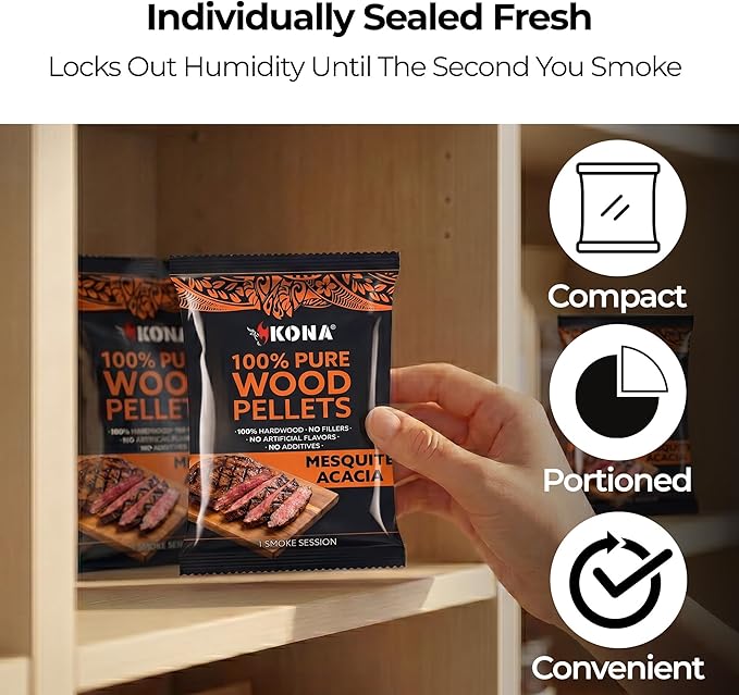 Kona Smoke Pods Mesquite Acacia Pellets Intended for Ninja Woodfire Grill, 24 Stay-Fresh - Sealed Single-Use Pouches for No-Mess Smoking Sessions