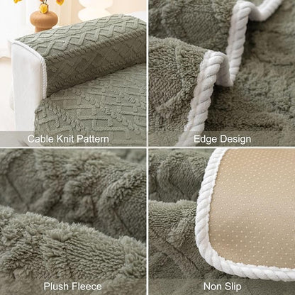 vctops Geometric Jacquard Plush Sofa Couch Covers Farmhouse Neutral Non Slip Sectional Couch Cover Soft Warm Sofa Slipcover for Dogs, Children, Pets Furniture Protector (Army Green,28"x35")