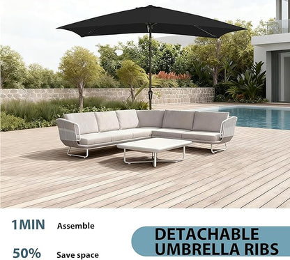 6.5x10FT Rectangular Patio Umbrella with Push Button Tilt & Crank Lift for Garden,UV Protection Outdoor Umbrella for Deck,Pool and Yard,Black