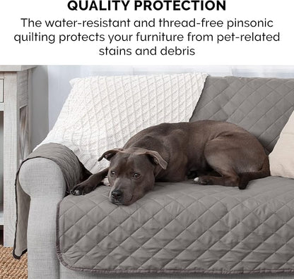 Furhaven Water-Resistant & Reversible Chair Cover Protector for Dogs, Cats, & Children - Two-Tone Pinsonic Quilted Living Room Furniture Cover - Gray/Mist, Chair