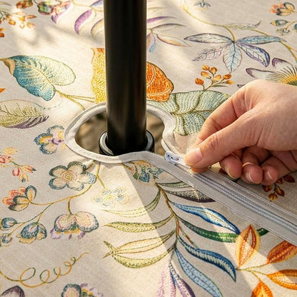 Lamberia 60" Round Patio Tablecloth with Umbrella Hole and Zipper, Waterproof Outdoor Table Cover for Patio, Backyard, BBQ, Picnic & Indoor Dining, Washable Polyester Circular Tablecloth