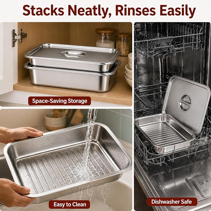 Grill Prep & Serve Tray Set with Lids 5-Piece Grill Carry System | Food Prep System for Marinating, Carrying & Serving, Stainless Steel BBQ Trays for Raw & Cooked Food Separation