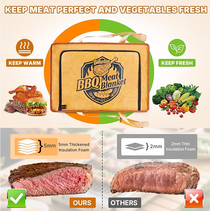 270°Opening BBQ Blanket for Resting Meat,Insulated Leak-Proof Meat Resting Bag for Brisket Turkey Pork,Smoker Accessories for Party Picnic Camping,Anniversary Birthday Gift for Men Dad (Orange)