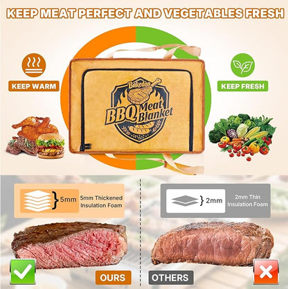 270°Opening BBQ Blanket for Resting Meat,Insulated Leak-Proof Meat Resting Bag for Brisket Turkey Pork,Smoker Accessories for Party Picnic Camping,Anniversary Birthday Gift for Men Dad (Orange)