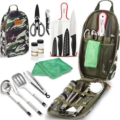 Wealers Camp Kitchen Cooking Utensil Set Travel Organizer Grill Accessories Portable Compact Gear for Backpacking BBQ Camping Hiking Travel Cookware Kit Water Resistant Case
