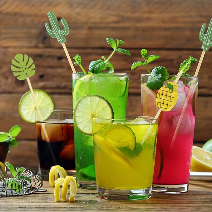 Minisland Green Cacti Cocktail Picks, 5 Inch Long Bamboo Fancy Toothpicks for Appetizers, Decorative Summer Tropical Hawaiian Party Food Drinks Garnish Fruit Kabob Skewer Sticks 100 Counts - MSL173