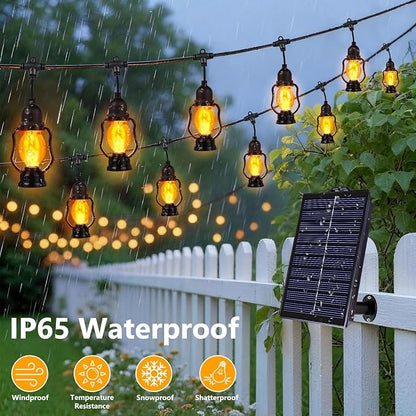 Solar Flame String Lights Outdoor, 21FT Solar Halloween Light with 10 Bulbs | Flickering Flame, Waterproof Solar Powered Outdoor Lights for Yard Patio Bistro Porch Garden Home Halloween Decorations