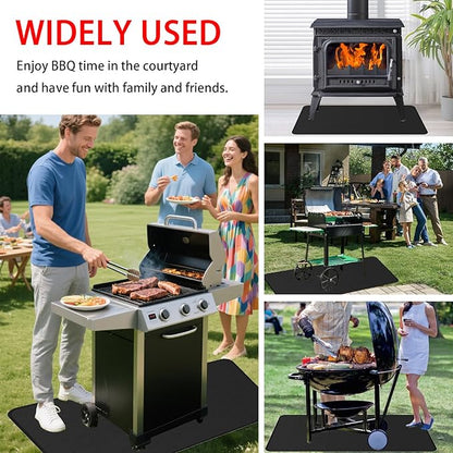 Large 60 x 40 Inch BBQ Under Grill Mat for Outdoor, Indoor Fireplace Mat Fire Pit Mat, Double-Sided Fireproof Grill Pad, Waterproof Under Pet Cage Mat