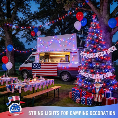 JMEXSUSS 250 LED Red White and Blue Lights for 4th of July Decorations - 91.5ft Connectable Patriotic Lights Outdoor Waterproof with 8 Modes for Home Yard Patio Party Decor