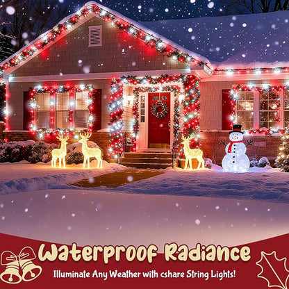 cshare Red and White Christmas Lights Outdoor Battery Operated, Chrristmas String Lights with Timer Waterproof Clear Wire for Indoor & Outdoor Christmas Decorations Garland Party Garden