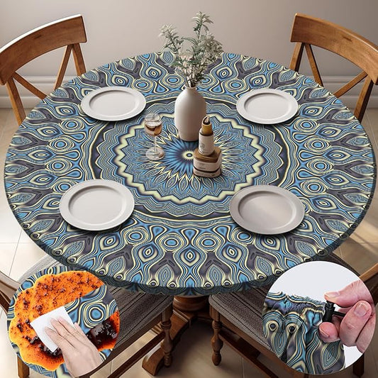 opstellen Drawstring Fitted Round Tablecloth for 36-44" Tables Outside Rustic Polyester Weather Proof Table Clothes Western Aesthetic Home Decoration Car Traveling Necessities Birthday Parties Finds