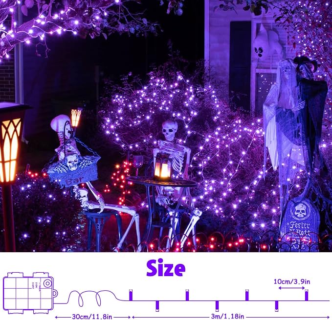 cshare String Lights Outdoor Waterproof 9.8ft 30 LED, Purple Fairy Lights Battery Operated with Timer Clear Wire for Indoor & Outdoor Christmas Halloween Decorations Garland Party Garden 2 Packs