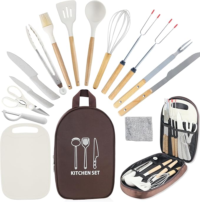 Camping Cooking Utensils Set, Silicone Cookware for Travel BBQ