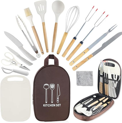 Camping Cooking Utensils Set, Silicone Cookware for Travel BBQ