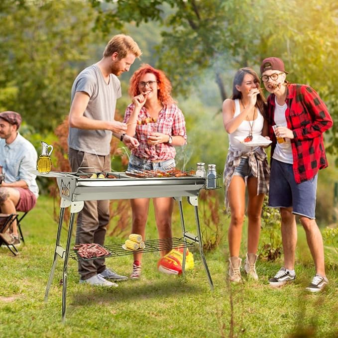Grills Outdoor Cooking Charcoal, Kabob Grill Portable BBQ Grill Large Charcoal Grill for Picnic, Patio and Backyard Barbecue With Non-Stick Frying Pan