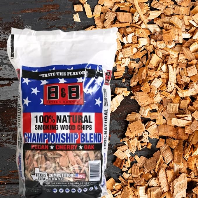 B&B Charcoal Smoking Chips 2-Pack, 180 cu in Bags – Premium Hardwood BBQ Smoking Chips for Grilling, Smoking Meat, Fish & Vegetables (2 Pack, Championship Blend)