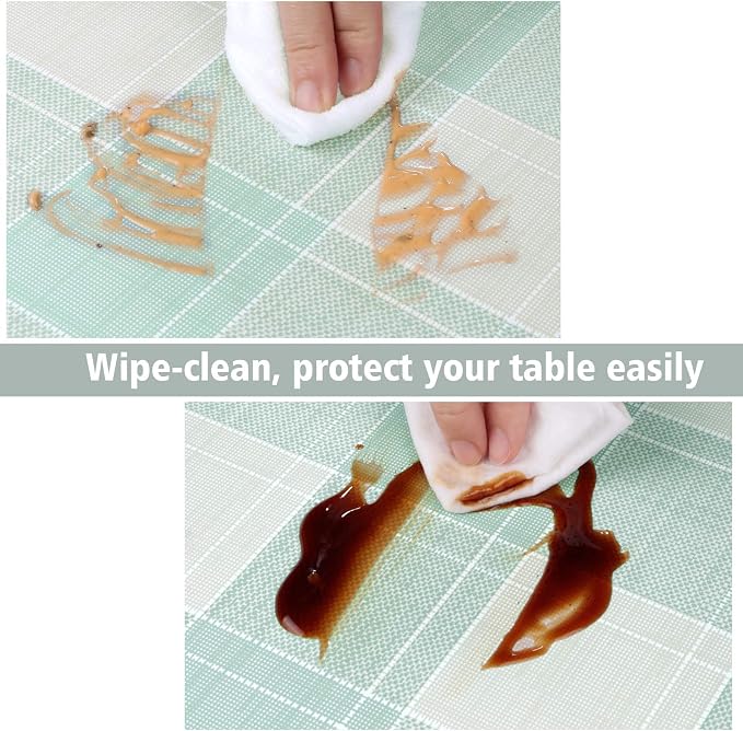 AIRCOWRIE Waterproof Vinyl Tablecloths, Heavy Duty Oil Proof Spill Proof Plastic Table Cloth, Wipe Clean PVC Table Cover for Spring Indoor and Outdoor Use (Green Checkered, 54”×120”, Rectangle)
