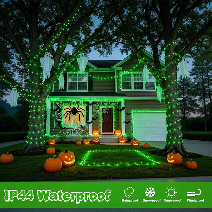 JMEXSUSS 400 LED Green Halloween Lights Outdoor with 8 Modes | 132ft Halloween String Lights Plug in with Remote, Indoor Green Christmas Lights for Tree House Xmas Halloween Decorations
