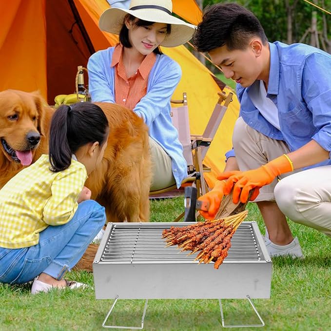 Veemoon Foldable Stainless Steel Charcoal Bbq Grill Outdoor Portable Camping Barbecue Rack Small 36×26.5×17.5cm Single Unit for Picnic and Backyard Cooking