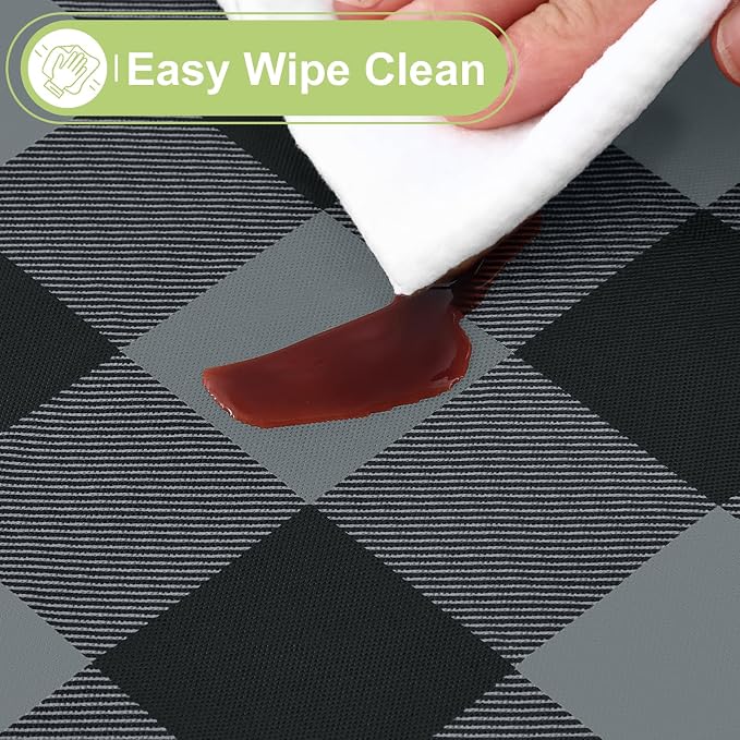 Smiry Picnic Table Cloth, Vinyl Tablecloths with Flannel Backing, 60"x120" | Waterproof Rectangle Table Cloth, Wipeable Buffalo Plaid Table Cover for Indoor and Outdoor (Black & Grey)
