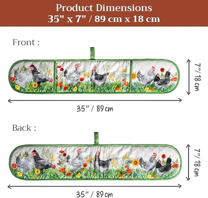 Maison d' Hermine Double Oven Mitts 100% Cotton 7"x35" Double Oven Mitt Heat Resistant BBQ Cooking Gloves with Loop Baking Grilling Kitchen Hotel Home Farmhouse Spring Summer (Basse Cour)