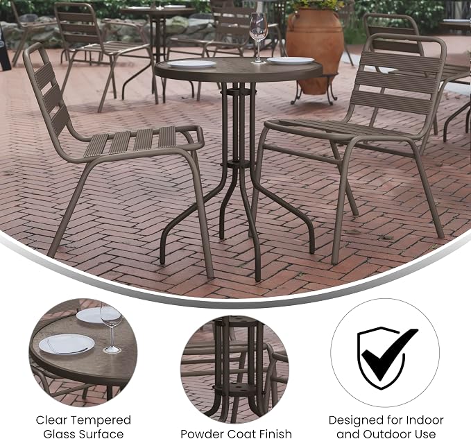 Flash Furniture 23.75 in Round Table, Bronze | Tempered Glass Top