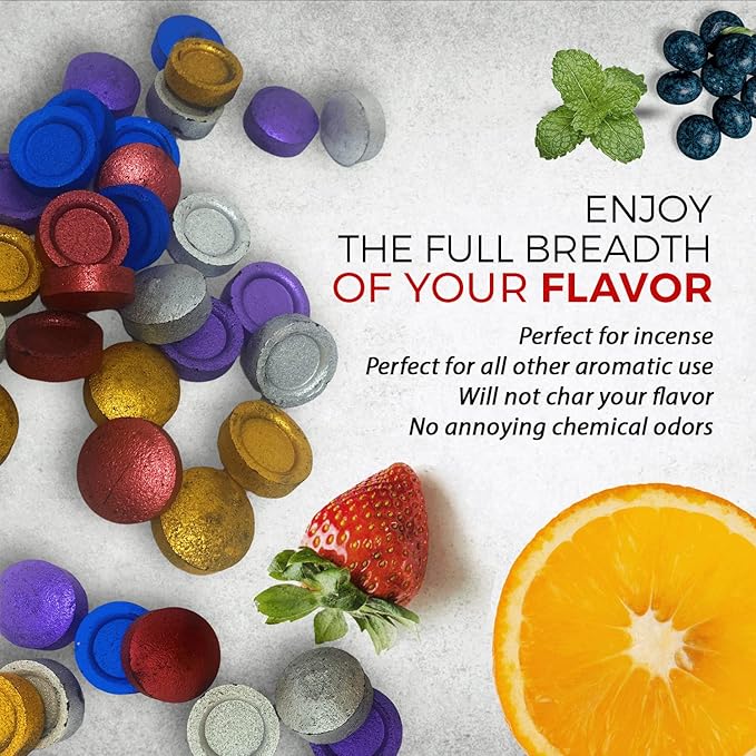 Sunlight Colors - Charcoal Tablets for Incense – Quick Light Charcoal Tablets – Incense Charcoal for Parties – 33 mm Resin Burner Rolls – Pack of 100 Coal Briquettes - No Scent - No Smoke -
