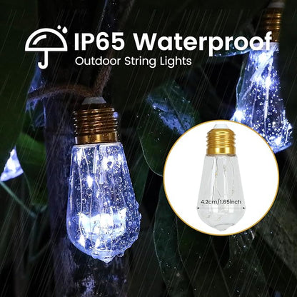 Solar Outdoor String Lights 24Ft Vintage Hemp Rope Solar Lights with 20 Shatterproof Bulbs,Solar Powered Patio String Lights with 8 Modes and Memory Function for Fence Garden Balcony Camping Bistro