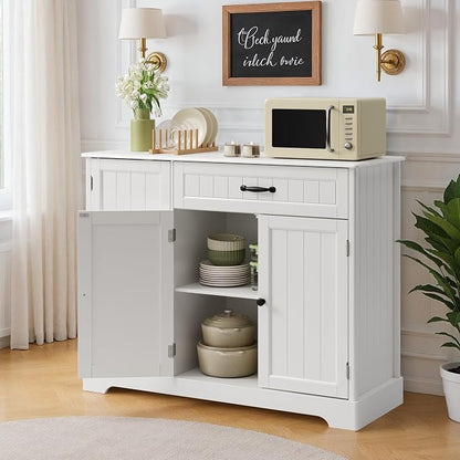 42'' Buffet Cabinet, Coffee Bar Cabinet for Living Room, White | Coffee Bar, Sideboard Cabinet with Internal Storage Shelf for Dining Room, Kitchen, Living Room, Kitchen and Laundry Room