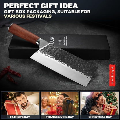 Huusk Knives from Japan, Meat Cleaver Heavy Duty Chopping Knife Hand Forged Butcher Knife for Meat Cutting Kitchen Vegetable Knives for Home, Gifts Idea for Men and Women