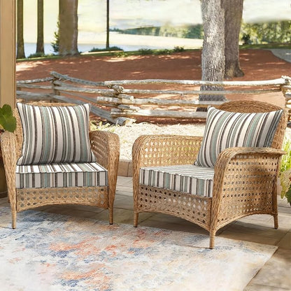 DYTXIII Outdoor Deep Seat Cushion Set, Water Repellent 24"x24" Patio Thick Cushions Replacement with Seat & Back Pillow for Patio Sofa, Wicker Chair, Couch - Stripe Onyx