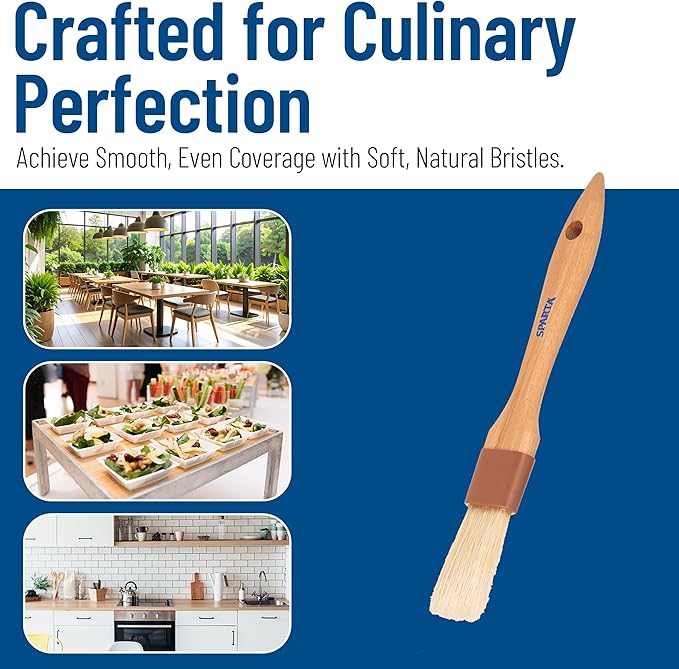 SPARTA Kitchen Basting Brush – 4037200 Basting Brush for Cooking Flat Boar Bristle Brush, Hardwood Handle for Kitchens, Restaurants, Catering, High Heat Food Prep, 1in, Pack of 12