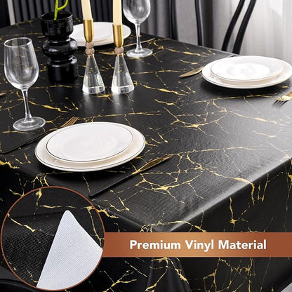 sancua 100% Waterproof Vinyl Tablecloth 54x78 Inch Rectangle, Black Marble | PVC Table Cloth for Picnic, Oil-Resistant Spill-Proof Wipeable Cover for Dining, Kitchen, Parties, Indoor and Outdoor