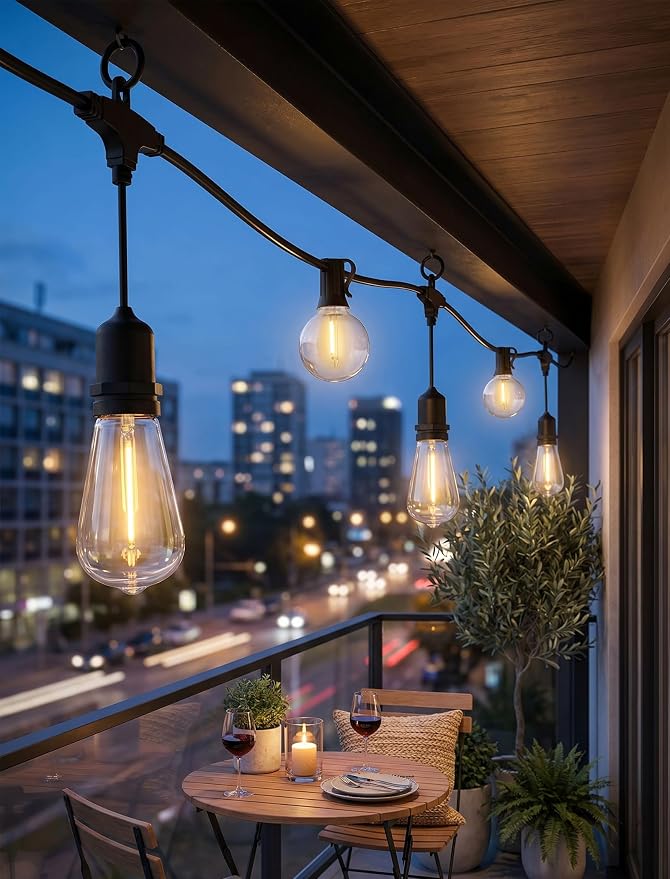 30FT 19-Light T Shape Outdoor String Lights, ST38 G40 Patio Lights | 19 Shatterproof LED Bulbs, 2700K Warm White, UL-Listed, Dimmable, IP65, Plug In, Commercial Grade Patio Pergola Cafe Backyard