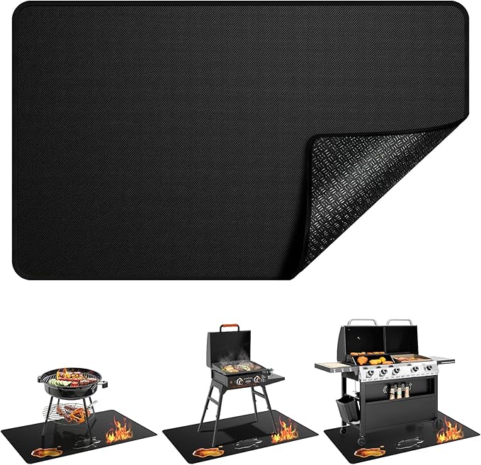 Non-Slip 48x30 Inch Under Grill Mats for Outdoor Grill, 2mm Thick Fireproof, Oil-Proof and Waterproof BBQ Grill Mat, Indoor Fire Pit Mat Fireplace Mat, Easy to Clean, Protects Deck Patio and Lawn