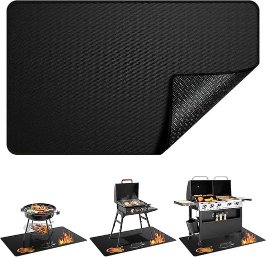 Non-Slip 48x30 Inch Under Grill Mats for Outdoor Grill, 2mm Thick Fireproof, Oil-Proof and Waterproof BBQ Grill Mat, Indoor Fire Pit Mat Fireplace Mat, Easy to Clean, Protects Deck Patio and Lawn