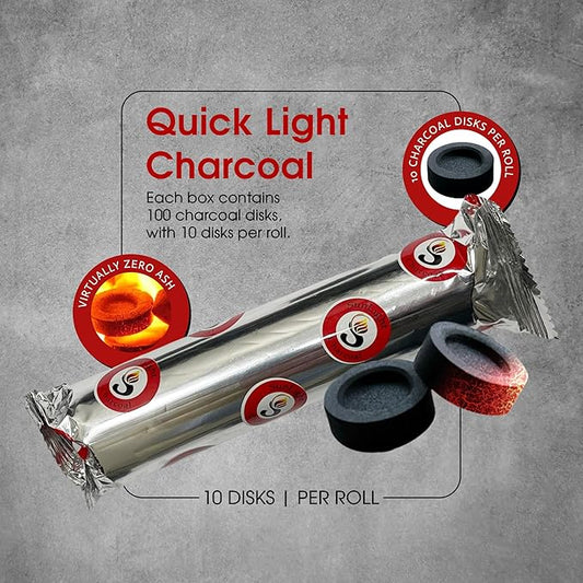 Sunlight® Charcoal Tablets for Incense– Quick Light Charcoal Tablets – Charcoal Disk Lights – 33 mm Resin Burner Rolls – – Charcoal Burner - Instant Fire Coal Tablet (100 Count (Pack of 1))