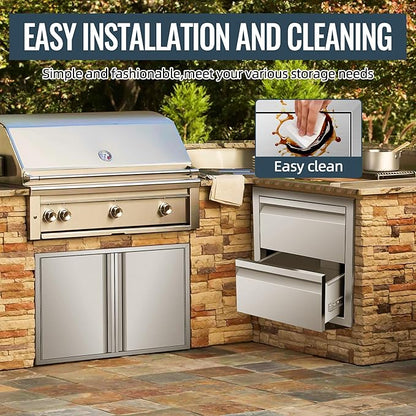 Outdoor Kitchen Drawer 14 x 15 x 23 inch Flush Mount BBQ Layer Drawer, Durable Stainless Steel Kitchen Drawer Outdoor Kitchen Access Drawer for BBQ Island Patio