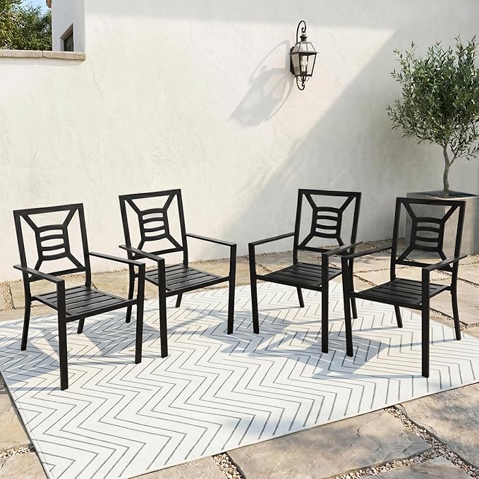 Patio Dining Chairs Set of 4, Stackable Outdoor Metal Chairs High Back, All Weather Dining Furniture Set for Garden, Backyard, Porch