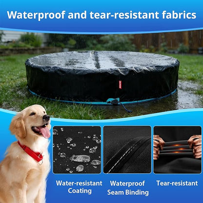 QH.HOME 87 inch Kiddie Pool Cover Round, Collapsible Dog Pool Cover with Super Windproof Ratchet Design, Odorless Waterproof Fabric Material and - Only Cover