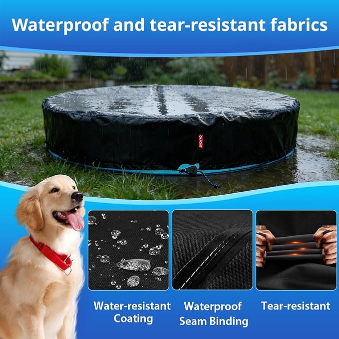 QH.HOME 47-48 inch Kiddie Pool Cover Round, Collapsible Dog Pool Cover with Super Windproof Ratchet Design, Odorless Waterproof Fabric Material - Only Cover